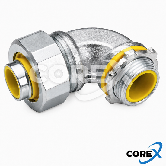 COREX Liquidtight/Sealtight 90° Connector – Malleable, Insulated, 3/8"–4"